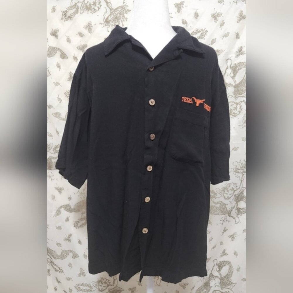 Vinyage UNIVERSITY OF TEXAS Black Casul Button-Up Short Sleeve Rayon Shirt